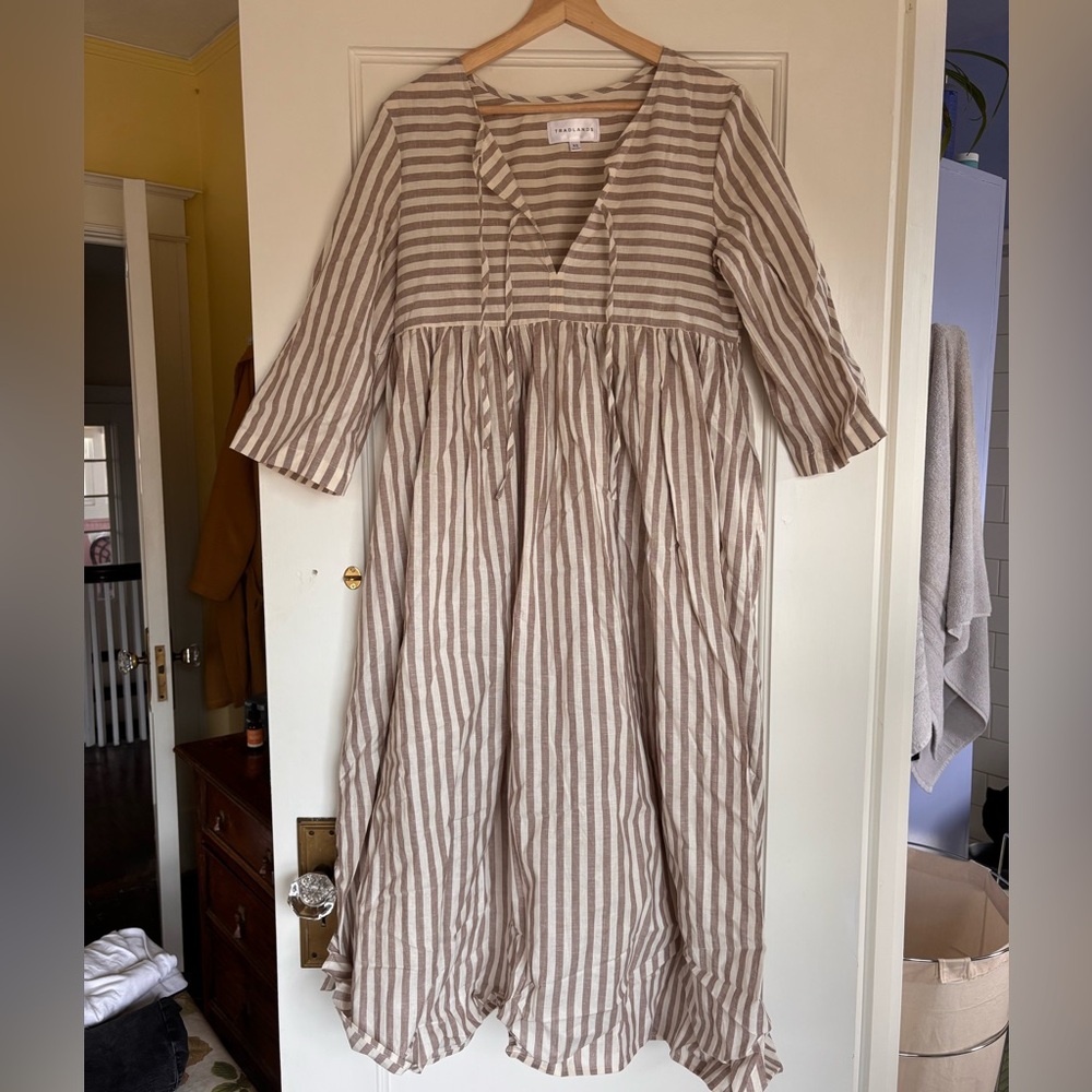 NWOT Tradlands Beige Striped Midi Dress